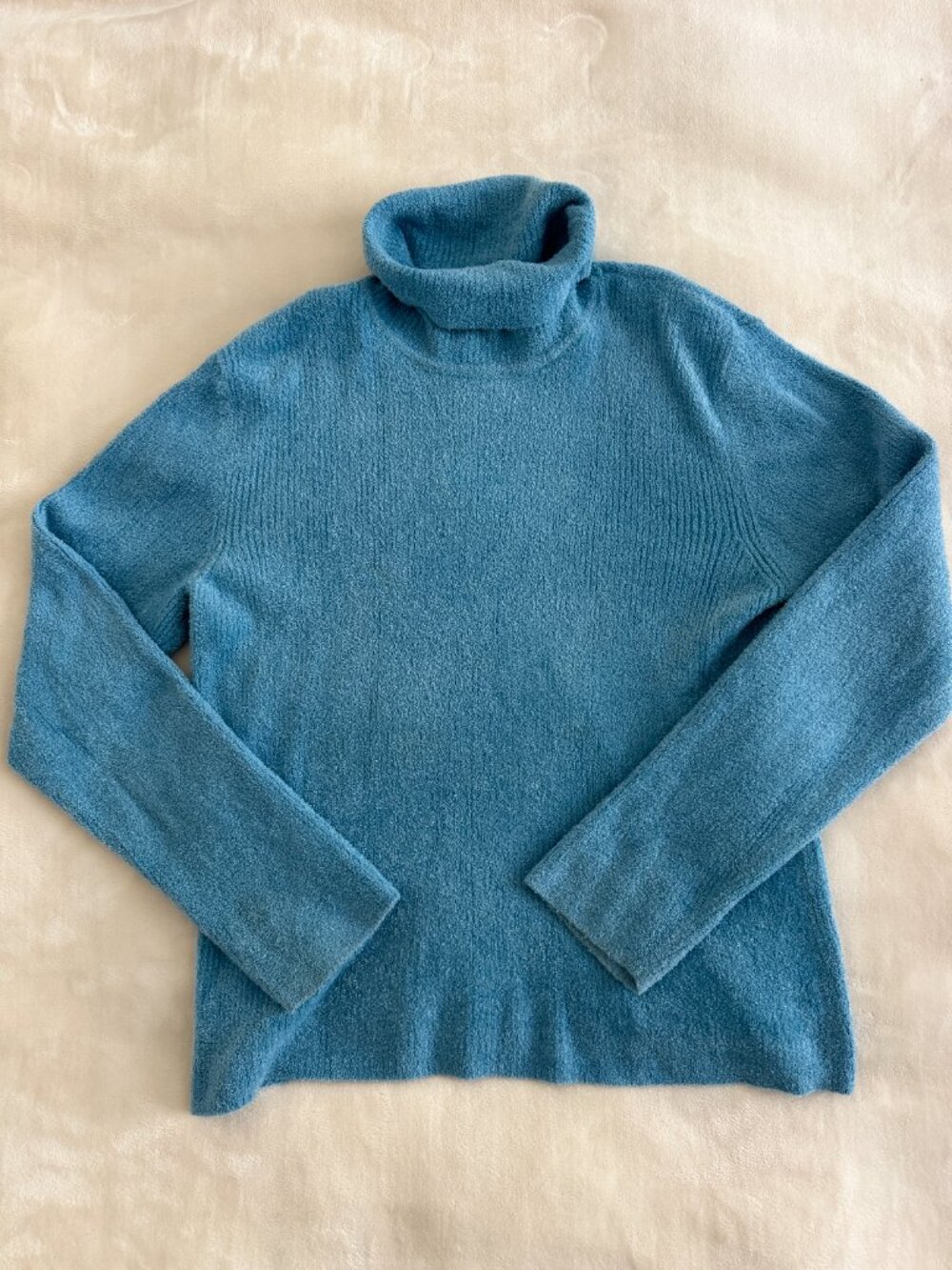 Talbots Womens XL Blue Turtleneck Sweater Soft Fuzzy Knit Pullover Cozy